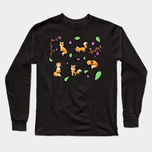 Chibi Fox and Cherry Blossom Long Sleeve T-Shirt